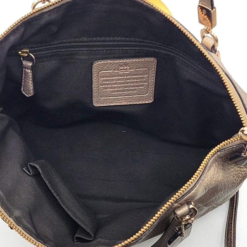 COACH Satchel w/ Crossbody Strap Metallic Pebbled Soft Leather Gold Hardware - Picture 9 of 13
